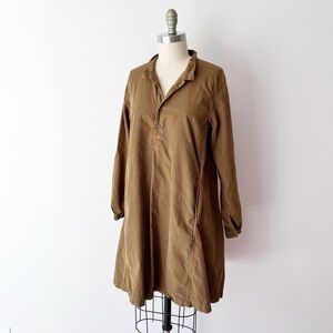 CP Shades Brown Micro Corduroy‎ 100% Cotton Long-Sleeve Dress, Tunic Swing Shirt